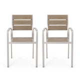 Christopher Knight Home® - Noble House - Cape Coral Outdoor Modern Aluminum Dining Chair with Faux Wood Seat - Set of 2