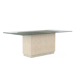 A.R.T. Furniture Cotiere Rectangular Dining Table - Contemporary Linen Finish, Stylish Glass Top, Adjustable Levelers Beige Parawood Solids,Glass,Fabric 299221-2349