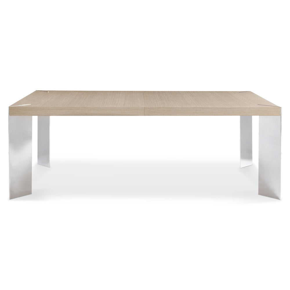 Bernhardt Bernhardt Modulum Dining Table With Sahara Veneer Top, Polished Stainless Angled Legs, Extensible 315222