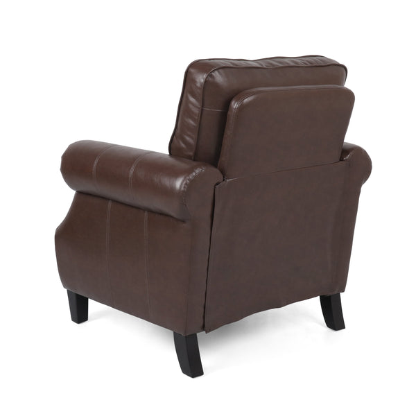 English Elm Club Chair Faux Leather Deep Seat Lounge with Dark Birch Legs for Living Room 71403.00PUDBRN