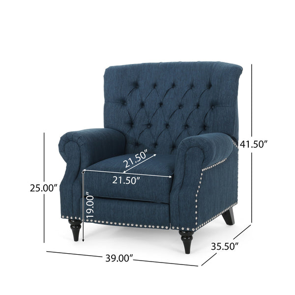 English Elm Christopher Knight Home® - Classic Classic Style Fabric Push Back Chair with Rivet Detail, Rolled Arms & Plush Cushions for Comfort and Stability Navy Blue 71909.00NBLU