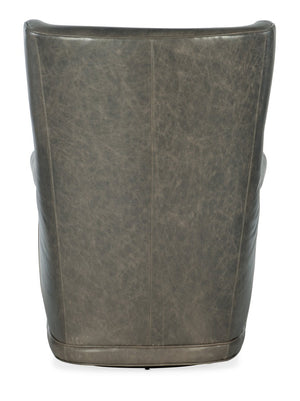 Hooker Furniture Mai Wing Swivel Club Chair In Aniline Top-Grain Leather With Tufted High Back And Smooth Swivel Motion Gray CC536-SW-091