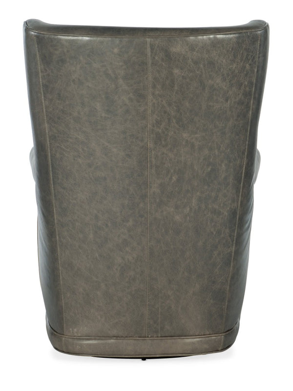 Hooker Furniture Mai Wing Swivel Club Chair In Aniline Top-Grain Leather With Tufted High Back And Smooth Swivel Motion Gray CC536-SW-091