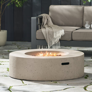 English Elm Christopher Knight Home® - Outdoor 50,000 Btu Round Mgo Concrete Propane Fire Pit - Modern Light Grey Design For Cozy Gatherings 59240.00WHI-50K