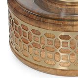 Christopher Knight Home® - Noble House - Lippert Boho Handcrafted Mango Wood Hurricane Candle Holder, Natural and Gold