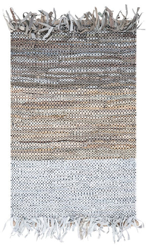 Vintage Hand Woven Leather and Cotton Rug – Elegant Home Décor with Unique Texture from India