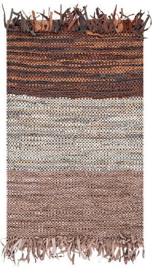 Vintage Hand Woven Leather and Cotton Rug – Elegant Home Décor with Unique Texture from India