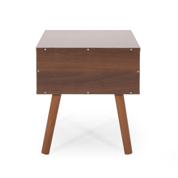 English Elm Christopher Knight Home® - END TABLE Mid-Century Modern Two-Toned End Table with Drawer, Faux Wood Top & Splayed Legs for Living Room White+Walnut 66761.00WALNWHT