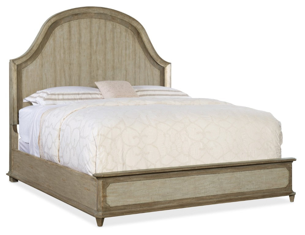 Hooker Furniture Alfresco Lauro King Panel Bed — Hammered Metal Arched Headboard, Sorrento Two-Tone Oak Veneer Finish 6025-90266-83