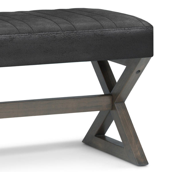 English Elm Salinger - Versatile Large Ottoman Bench In Distressed Black Vegan Leather With Sturdy Base Design B136P159214-GIGA
