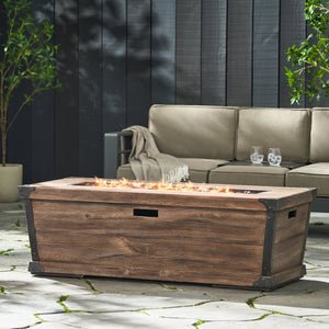 English Elm Outdoor Concrete Rectangle Fire Table 56 Inch Propane Pit with Wood Grain Finish 63263.00-50K