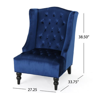 English Elm Christopher Knight Home® - High-Back Velvet Wingback Club Chair, Button-Tufted Diamond Stitching, Navy Blue, Turned Legs 55038.00NVLTNBL