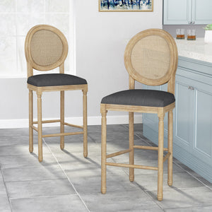 English Elm Christopher Knight Home® - French Country Virabit 2-Piece 30.25" Bar Stools with Hand-Woven Rattan Back & Tufted Cushions 71615.00CHAR