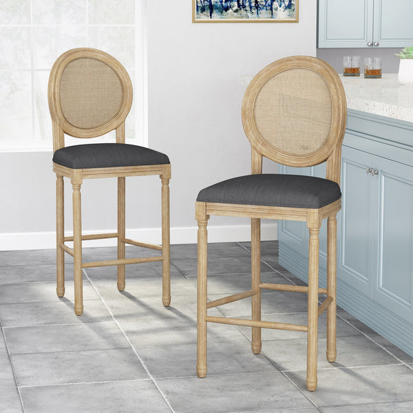 English Elm Christopher Knight Home® - French Country Virabit 2-Piece 30.25" Bar Stools with Hand-Woven Rattan Back & Tufted Cushions 71615.00CHAR