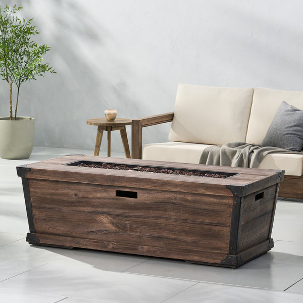 English Elm Outdoor Concrete Rectangle Fire Table 56 Inch Propane Pit with Wood Grain Finish 63263.00-50K