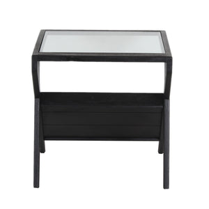 Porter Designs Porter Canberra End Table - Contemporary Black Sandblasted Mango Wood With Elegant Glass Top Display Black Wood 05-108-07-9487