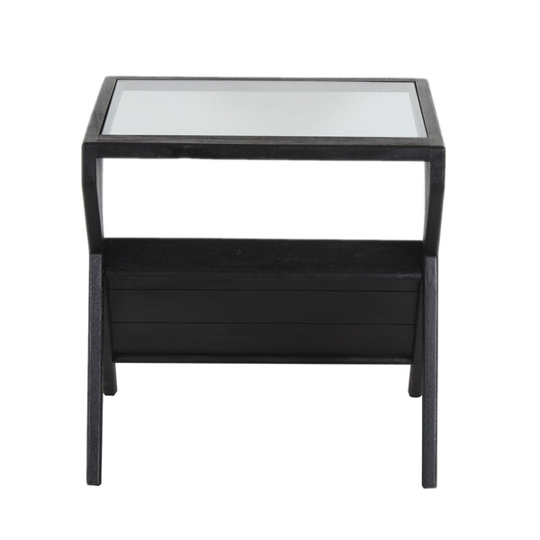 Porter Designs Porter Canberra End Table - Contemporary Black Sandblasted Mango Wood With Elegant Glass Top Display Black Wood 05-108-07-9487