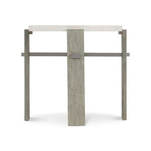 Bernhardt Bernhardt Round Side Table With Wire‑Brushed Acacia Top, Linen/Shale Finish & Stainless Accents 306125