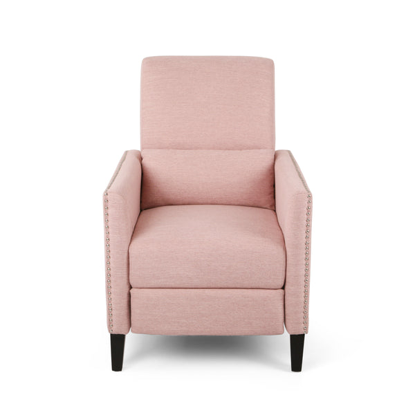 English Elm Pushback Recliner Accent Chair Solid Birch Frame Rivet Detail Mid-century Living Room Seat Blush 65532.00LBLSH