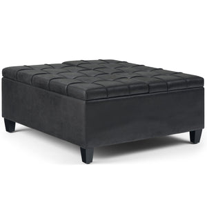 English Elm Harrison Coffee Table Storage Ottoman - Versatile Distressed Black Faux Leather With Hidden Storage B136P159141