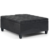 Hearth and Haven Multi-functional Large Square Ottoman with Faux Leather Upholstered and Stitching Tufted Top B136P159141 Black