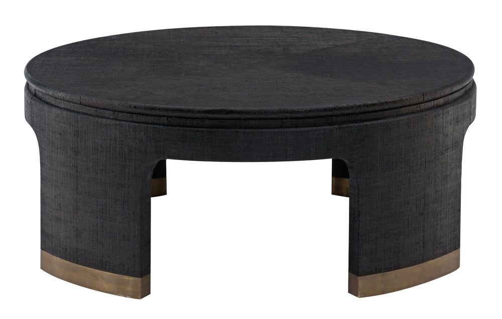 Bernhardt Bernhardt Raffia Round Cocktail Table 44.25" Black Gmelina Base Sculptural Legs Antique Satin Gold Caps 421015