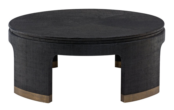 Bernhardt Bernhardt Raffia Round Cocktail Table 44.25" Black Gmelina Base Sculptural Legs Antique Satin Gold Caps 421015