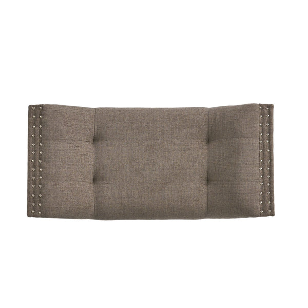 English Elm Christopher Knight Home® - Modern Button Tufted Sitting Bench with Nailhead Trim and Birch Wood Legs — Upholstered Accent Ottoman for Entryway or Living Room Seating Grey 54753.00GRA