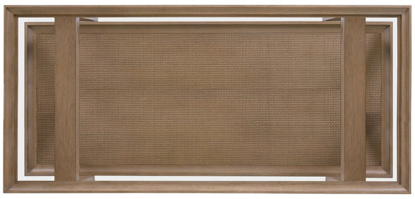 Hooker Furniture Sonnet Wren Finish Rectangle Cocktail Table With Tempered Glass Top, Woven Cane Shelf, Minimalist Style 6072-80110-85