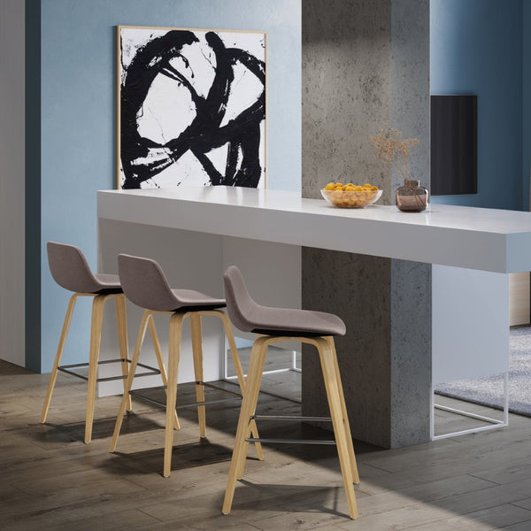 English Elm Randolph Mid-Century Modern Counter Bar Stools Set Of 2 - Stylish Bentwood With Upholstered Comfort B136P159452-GIGA