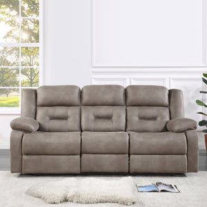 English Elm Steve Silver - Abilene Manual Sofa Tan — Microsuede Recliner with Drop-Down Console, Cupholders, Storage Pockets and Solid Wood Frame B081P157492