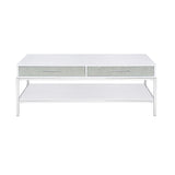 Steve Silver Mirage White Coffee Table, 2 Drawers, Chrome-Plated Iron, Mirrored Fronts, Bottom Shelf - 24 x 47.5 x 18