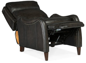 Hooker Furniture Stark Brindisi Leather Manual Push-Back Recliner With Nailhead Trim, Scoop Arms & Dark Wood Legs RC234-PB-089