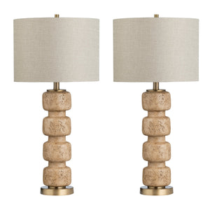 Crestview Collection 29"H Elegant Travertine Look Resin Table Lamp With Gold Accents & Oatmeal Linen Shade, 3-way Socket   Cvazvp126