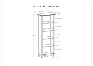 English Elm Artisan 5-Shelf Bookcase In Rich Russet Brown - Handcrafted, Adjustable, And Versatile Storage Solution B136P158386
