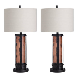 Crestview Collection 32.5"H Shiloh Rustic Industrial Table Lamp With Amber Glass, Night Light & Versatile 3-way Socket   Cvaer2011