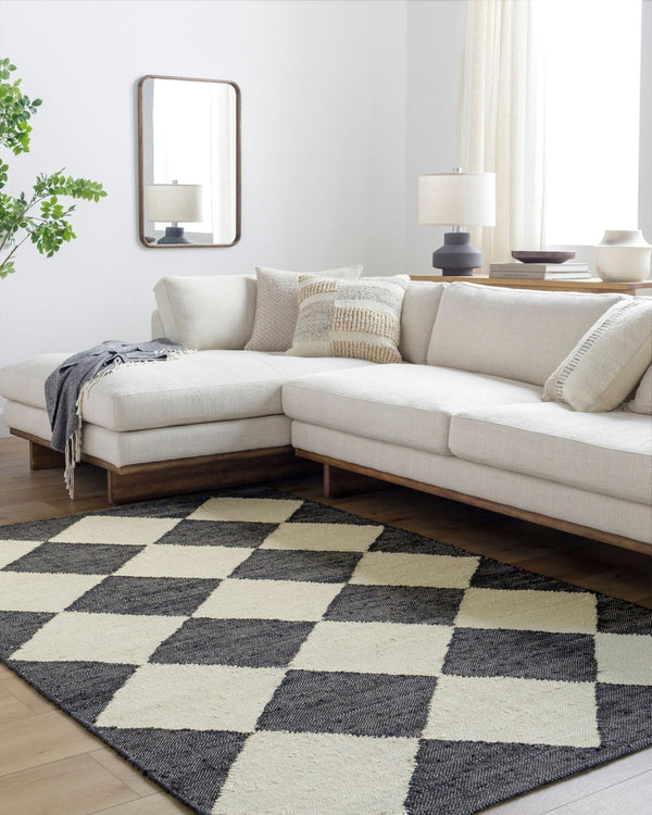Livabliss Antho Handwoven Jute Flatweave Accent Rug Bold Diamond Pattern for Entryways Charcoal, Ivory 2'6" x 8' VVAT2300-268