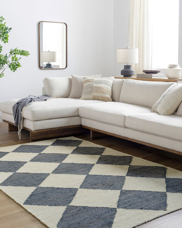 Livabliss Antho Handwoven Jute Flatweave Rug Bold Diamond Pattern for Entryway or Hallway Ivory, Slate Gr 5' x 7'6" VVAT2302-576