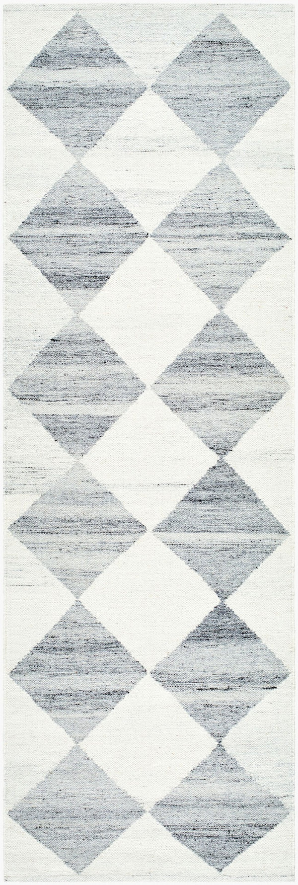Livabliss Antho Wool Flatweave Area Rug Handwoven Geometric Diamond Pattern for Entryway Decor Ivory, Slate Gr 2'6" x 8' VVAT2303-268