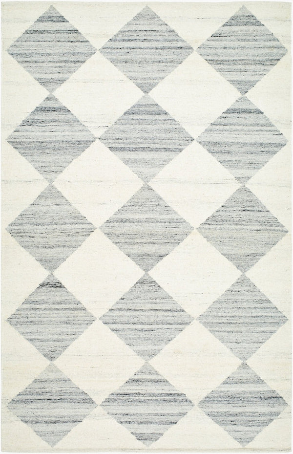 Livabliss Antho Wool Flatweave Area Rug Handwoven Geometric Diamond Pattern for Entryway Decor Ivory, Slate Gr 5' x 7'6" VVAT2303-576