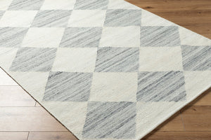 Livabliss Antho Wool Flatweave Area Rug Handwoven Geometric Diamond Pattern for Entryway Decor Ivory, Slate Gr 5' x 7'6" VVAT2303-576