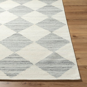 Livabliss Antho Wool Flatweave Area Rug Handwoven Geometric Diamond Pattern for Entryway Decor Ivory, Slate Gr 5' x 7'6" VVAT2303-576