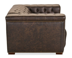Hooker Furniture Savion Chesterfield Power Recliner In West Saddlewood Leather With Power Headrest, Nail Trim Finish SS435-PH1-089