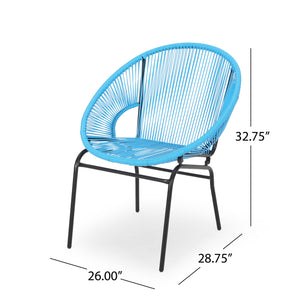 English Elm Nusa Outdoor Woven Rattan Basket Chair with Iron Legs for Modern Patio Spaces 66626.00BLU