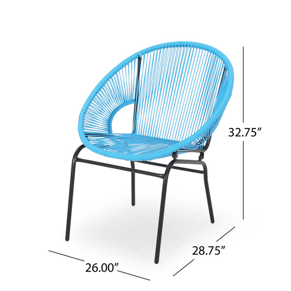 English Elm Nusa Outdoor Woven Rattan Basket Chair with Iron Legs for Modern Patio Spaces 66626.00BLU