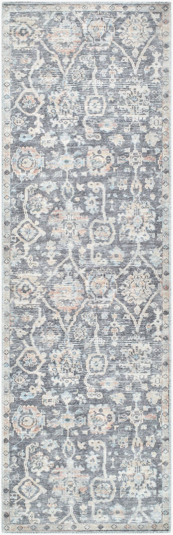 Livabliss Eleni Distressed Flatweave Polyester Accent Rug Vintage Inspired Entryway Floor Piece Black, Denim 2'7" x 7'10" VVEL2300-27710