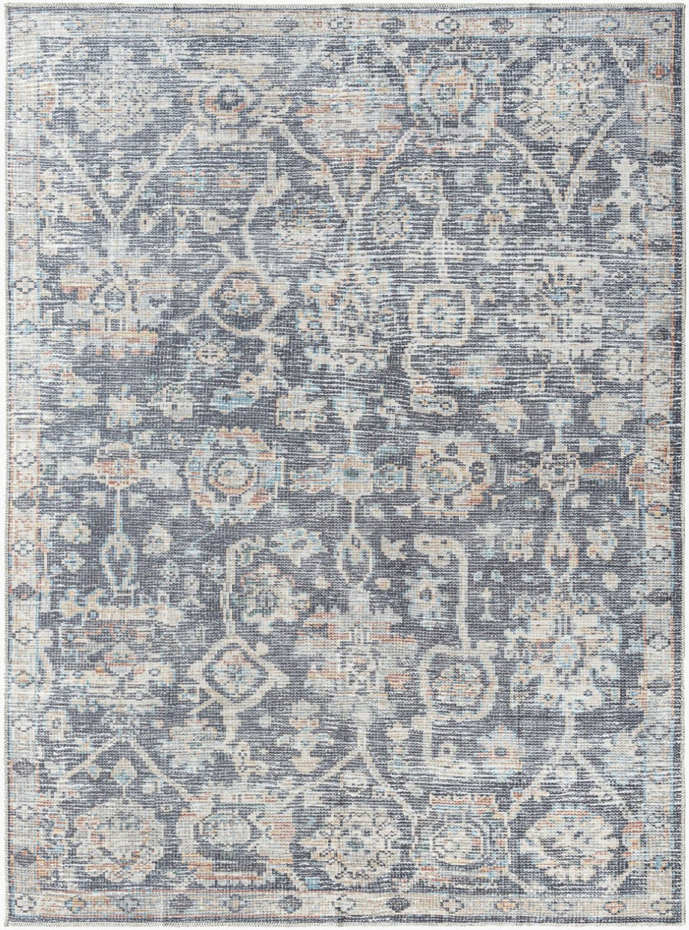 Livabliss Eleni Distressed Flatweave Polyester Accent Rug Vintage Inspired Entryway Floor Piece Black, Denim 8'10" x 12' VVEL2300-81012