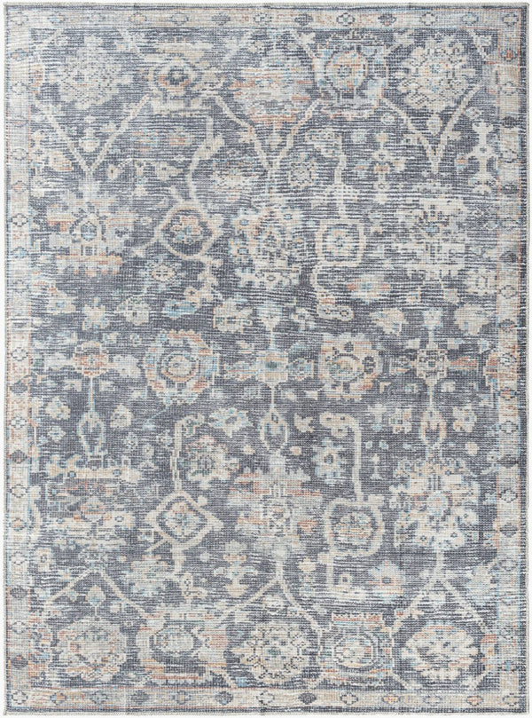 Livabliss Eleni Distressed Flatweave Polyester Accent Rug Vintage Inspired Entryway Floor Piece Black, Denim 8'10" x 12' VVEL2300-81012