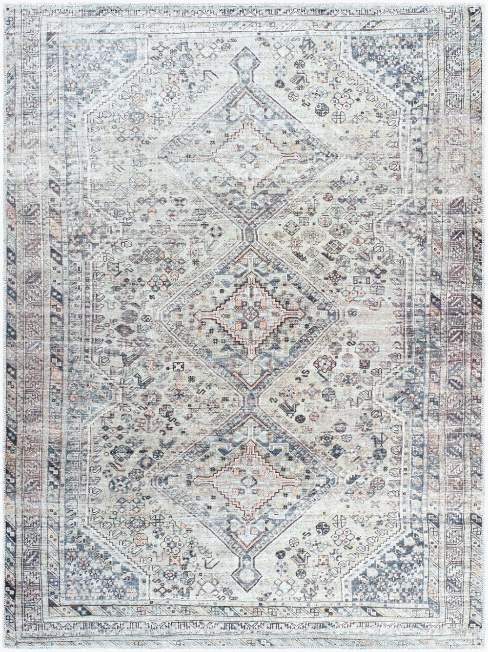 Livabliss Eleni Flatweave Polyester Rug with Diamond Medallion Distressed Vintage Pattern Light Beige, Gr 2' x 2'11" VVEL2301-2211