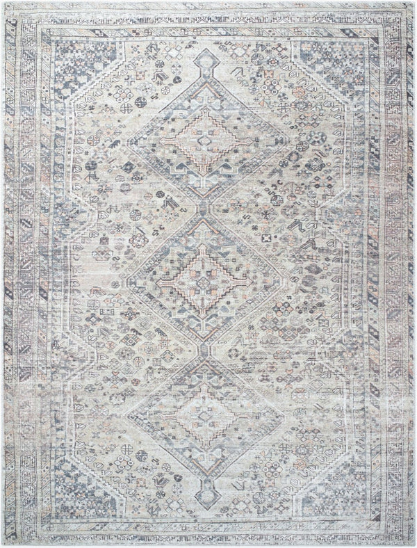 Livabliss Eleni Flatweave Polyester Rug with Diamond Medallion Distressed Vintage Pattern Light Beige, Gr 7'10" x 10' VVEL2301-71010